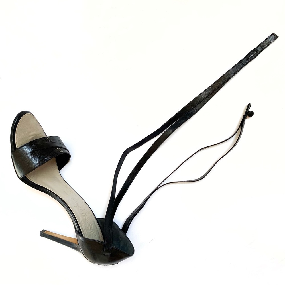 Yves saint Laurent black leather ankle wrap open toe heels - Picture 3 of 11
